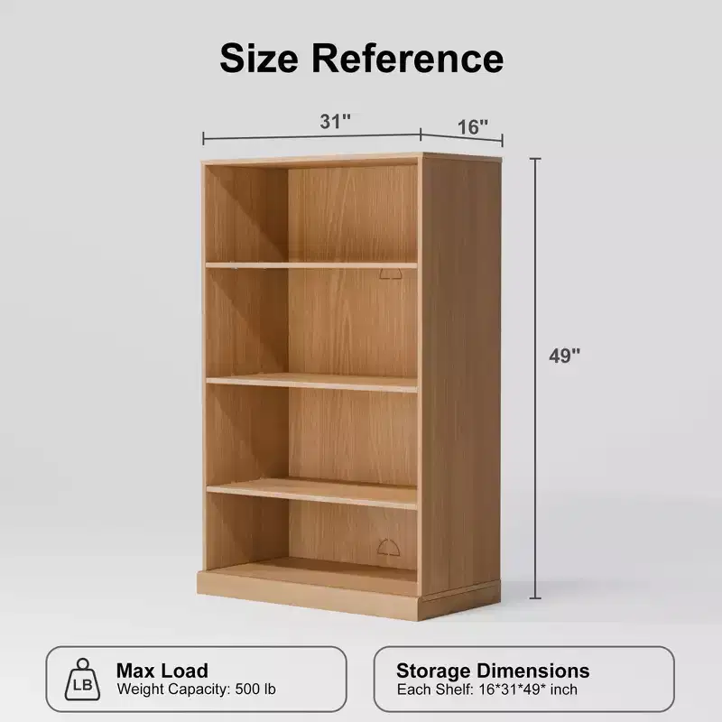 49x31x16 Doorless Wood Bookshelf Storage Cabinet for Kitchen, Bedroom & Living Room, Natural