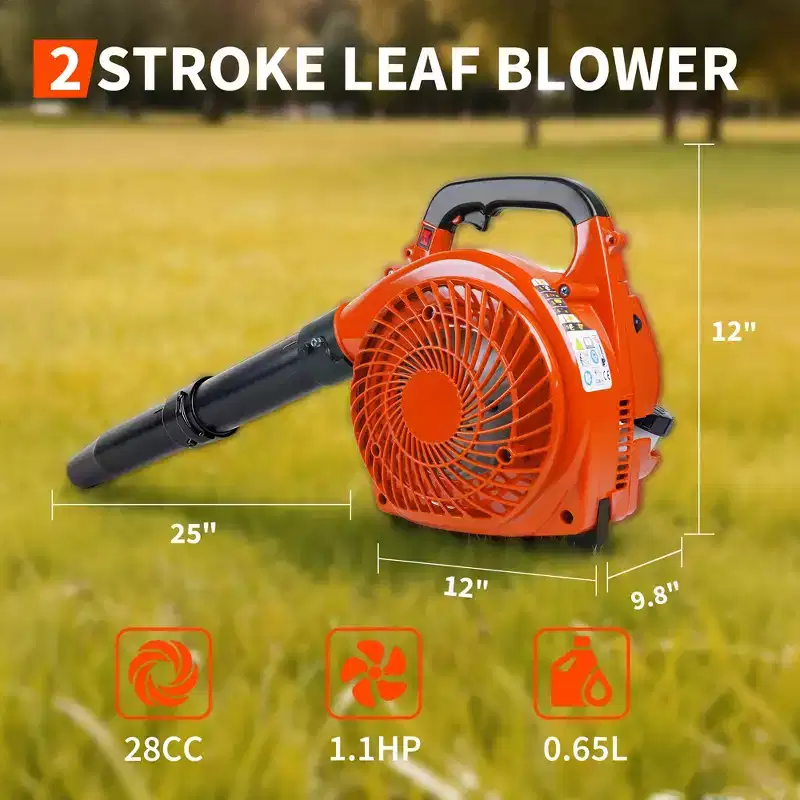 28/52 CC Gas Leaf Blower, 490 CFM 280 MPH, 1.1-HP 2-Stroke, Handheld Gas Powered Leaf Blower, Lightweight, Powerful Clearing Performance for Lawn Care