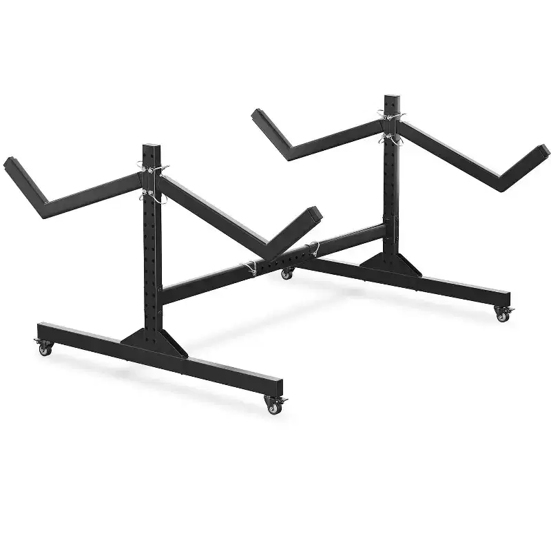 2-Kayak Freestanding Storage Rack - Adjustable SUP/Canoe Stand with Lockable Wheels, Grey