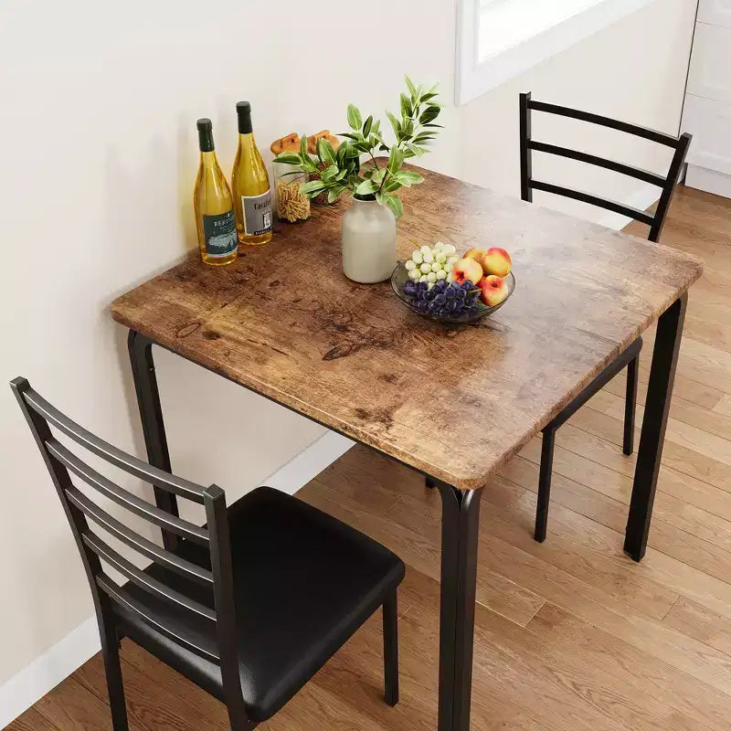 Dining Tables for 2, Kitchen Table and Chairs, Square Dining Table with 2 Metal and Wood Chairs, for Small Spaces, Apartment