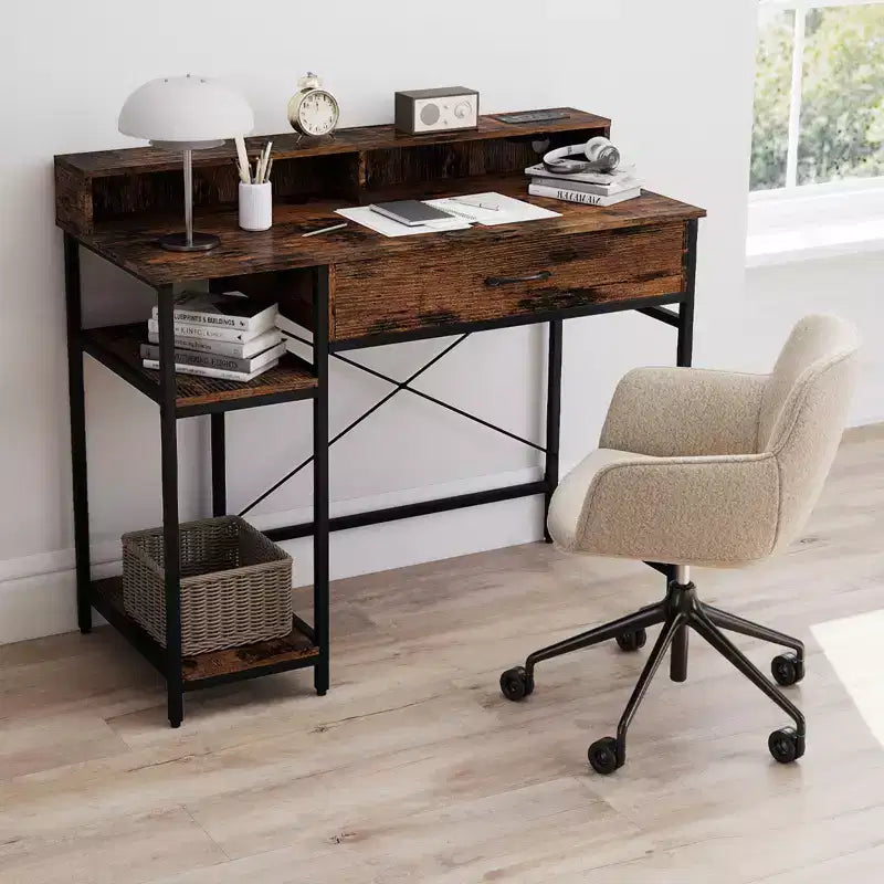 Costway 42 Computer Desk with Drawer and 2-tier Shelf Writing Gaming Desk with Top Shelf for Home Office