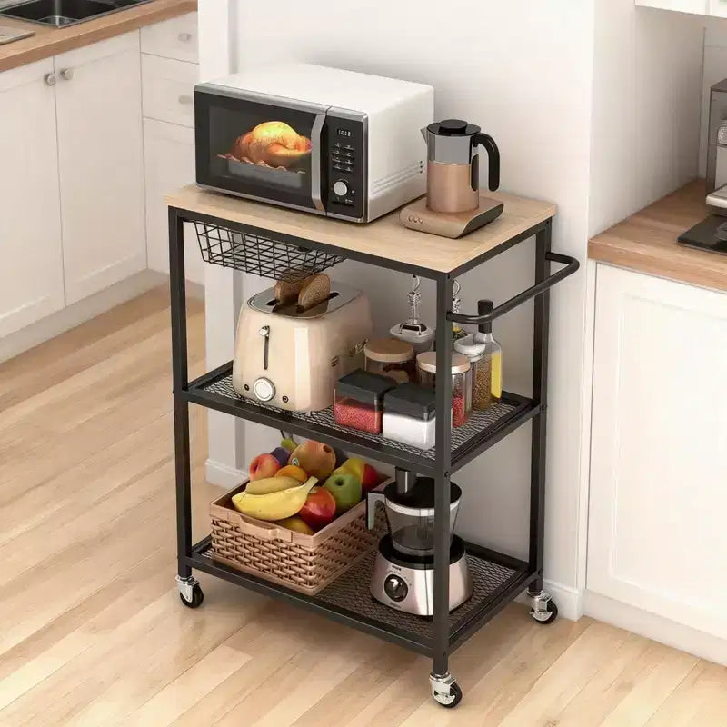 3-Tier Rolling Kitchen Cart with Lockable Wheels