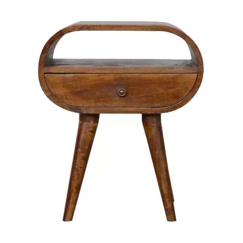 Open-Frame Round Nightstand - Solid Chestnut Wood