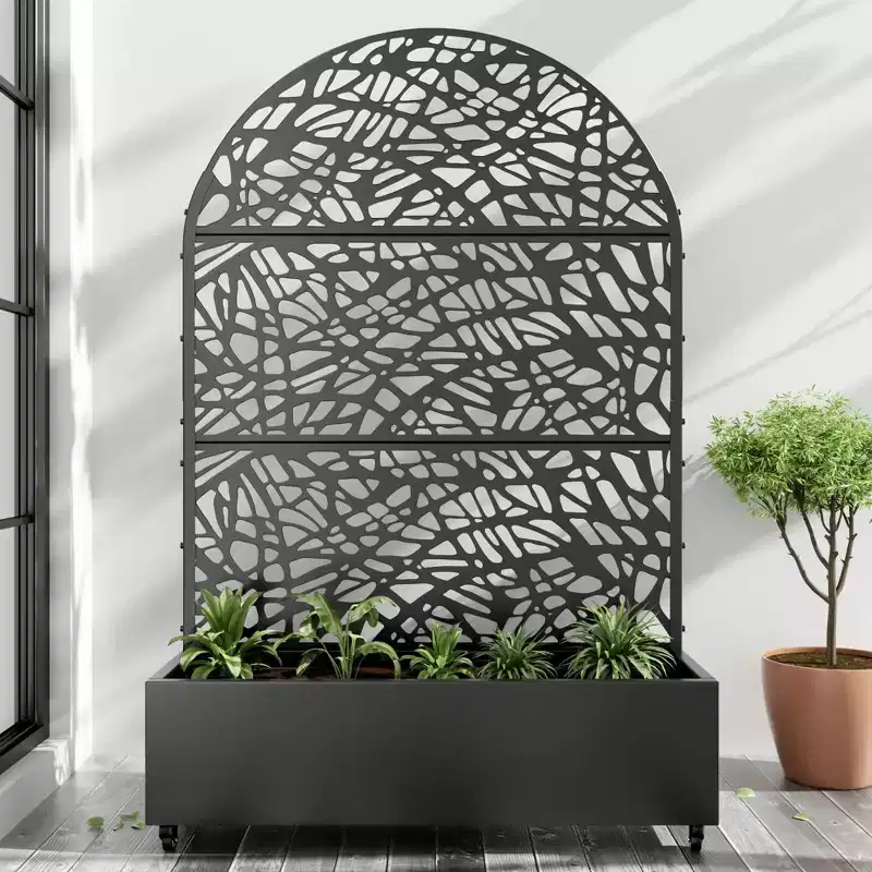 Jardinière arquée en fer noir MAYEERTY 72x47 avec treillis, ensemble de 3 pièces, écran décoratif pour patio et balcon