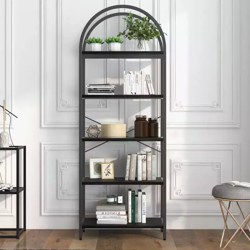 70.8 Tall 5 Tier Arched Bookcase, Tall Shelf for CDs/Books, Home Office Shelf Storage Organizer, Modern Book Shelf for Bedroom & Living