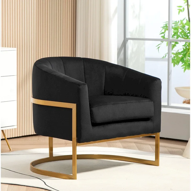 Velvet Accent Armchair with Gold Metal Frame