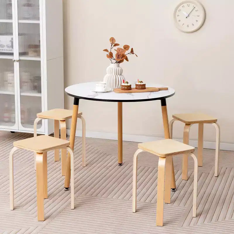 Costway 4 Set Square Backless Stools w/ Rounded Corners & Anti-slip Felt Mats Wooden