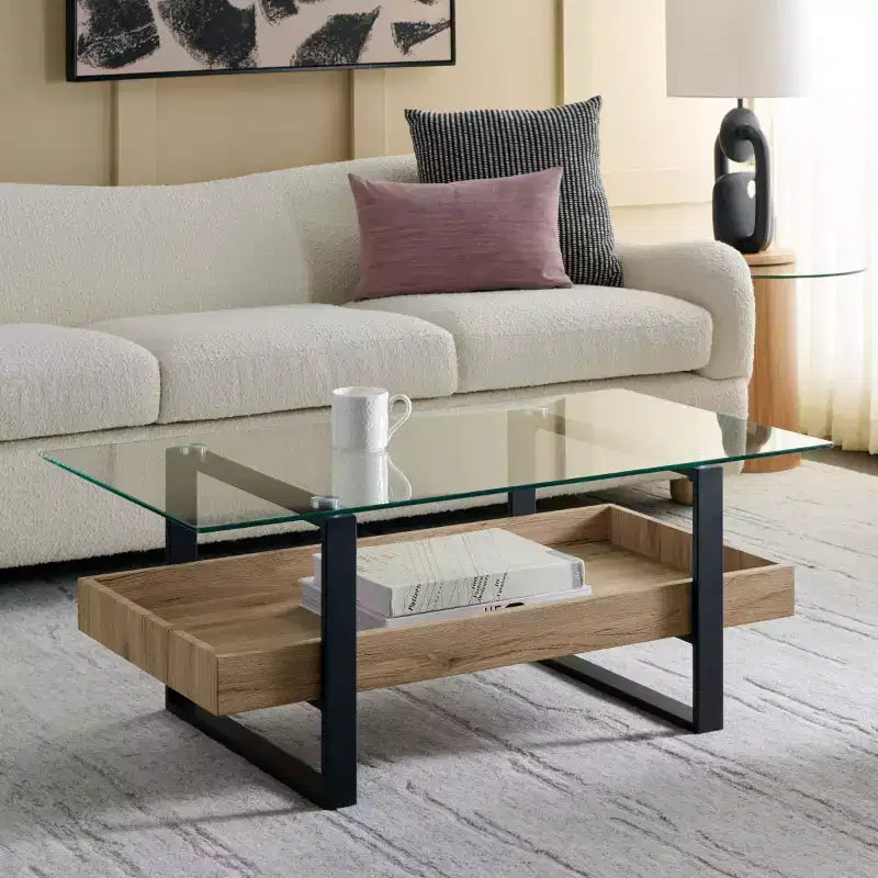Auberon Coffee Table - COF7015A - Glass/Natural - Safavieh