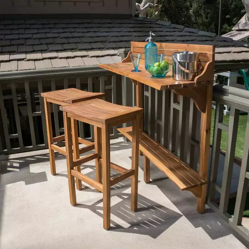 Caribbean 3pc Acacia Wood Patio Bar Set - Natural - Christopher Knight Home: Balcony Furniture, Weather-Resistant