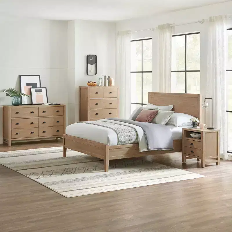 4pc Arden Wood Bedroom Set with 2 Drawer Nightstand Light Driftwood - Alaterre Furniture