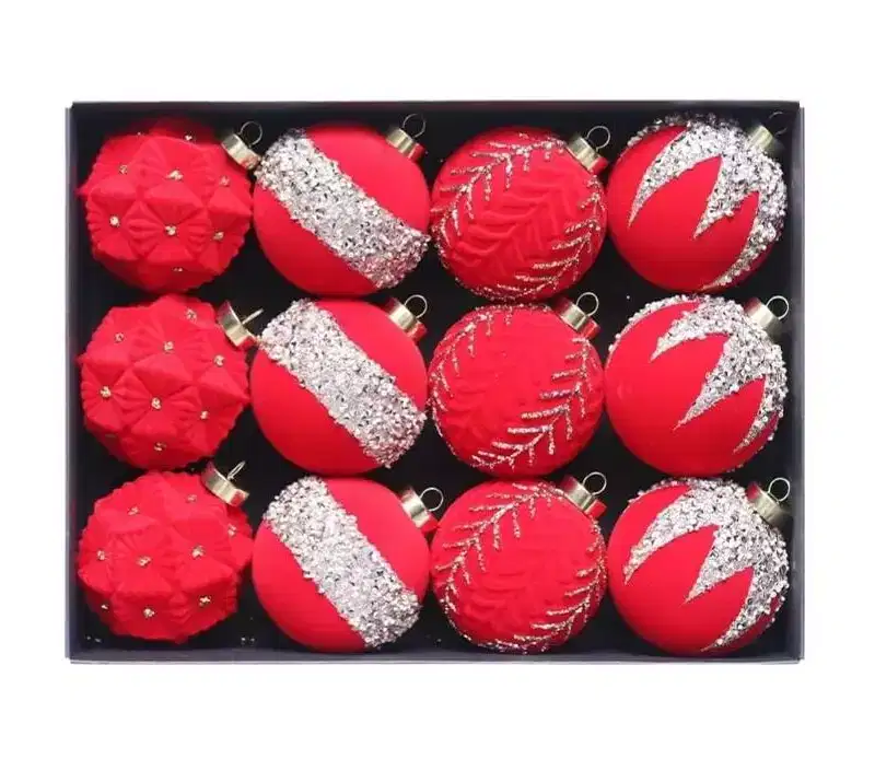 12PCS 3.15 Inch Shatterproof Christmas Ornaments - Velvet Flocked Painted Plastic Balls, Multiple Colors Unique Shapes for Xmas Tree Decorations