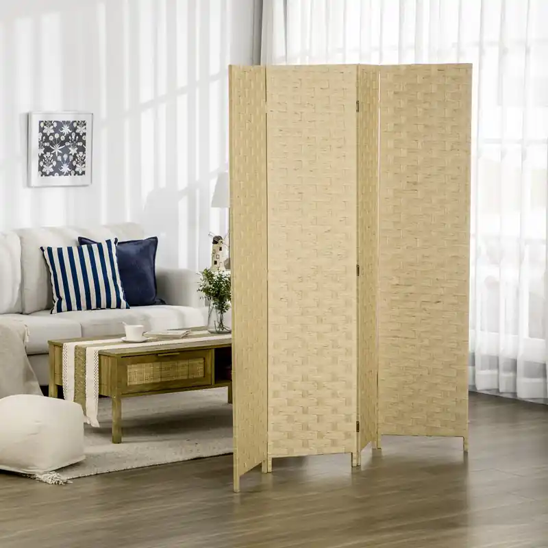 4-panel Folding Divider Room, Wave Fiber Privacy Screen