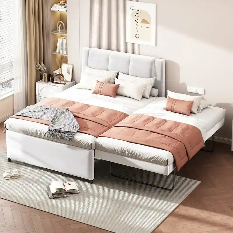 Merax Full Size Upholstery platform bed with Trundle