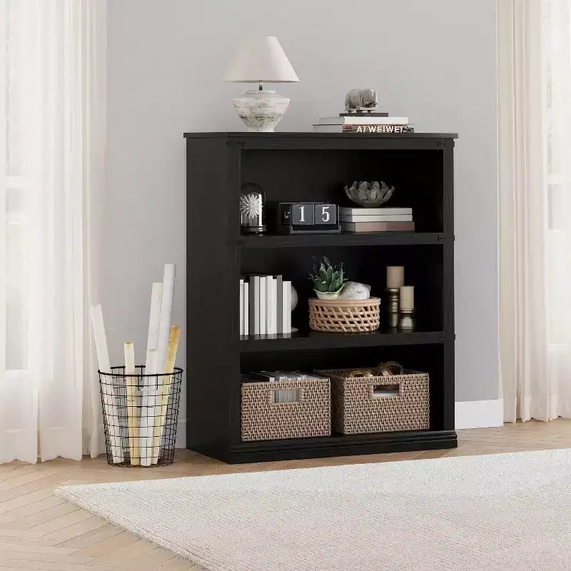 3-Tier Mid-Century Bookshelf, Crisscross Cube Storage with Anti-Tip Kit, Retro Organizer for Living Room, Home Office