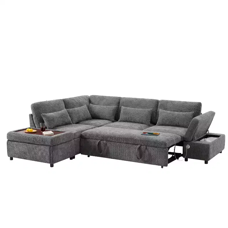 Polibi Oversized Modular Chenille Sectional Sofa with Pull-Out Bed
