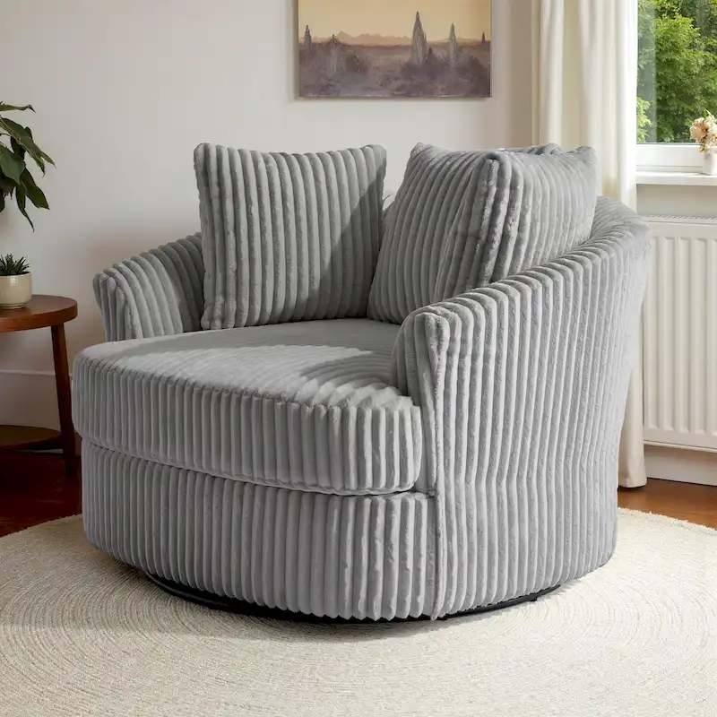 Fauteuil pivotant surdimensionné 43 W en velours côtelé pelucheux avec accoudoirs encastrés