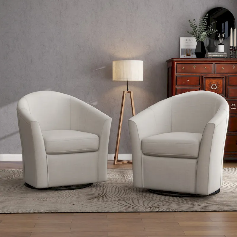 Ensemble de 2 fauteuils pivotants modernes rembourrés de style tonneau, fauteuils d'appoint pour salon