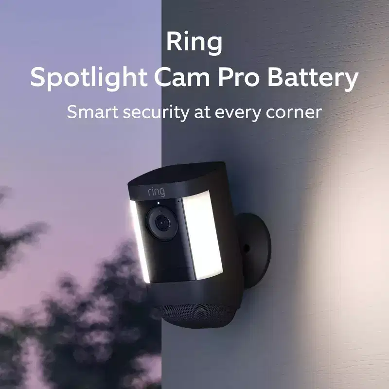 Ring Spotlight Cam Pro with Battery 2K Video LED Light Dual-Band WiFi and 3D Motion Detection - Black: PIR Sensor, Night Vision