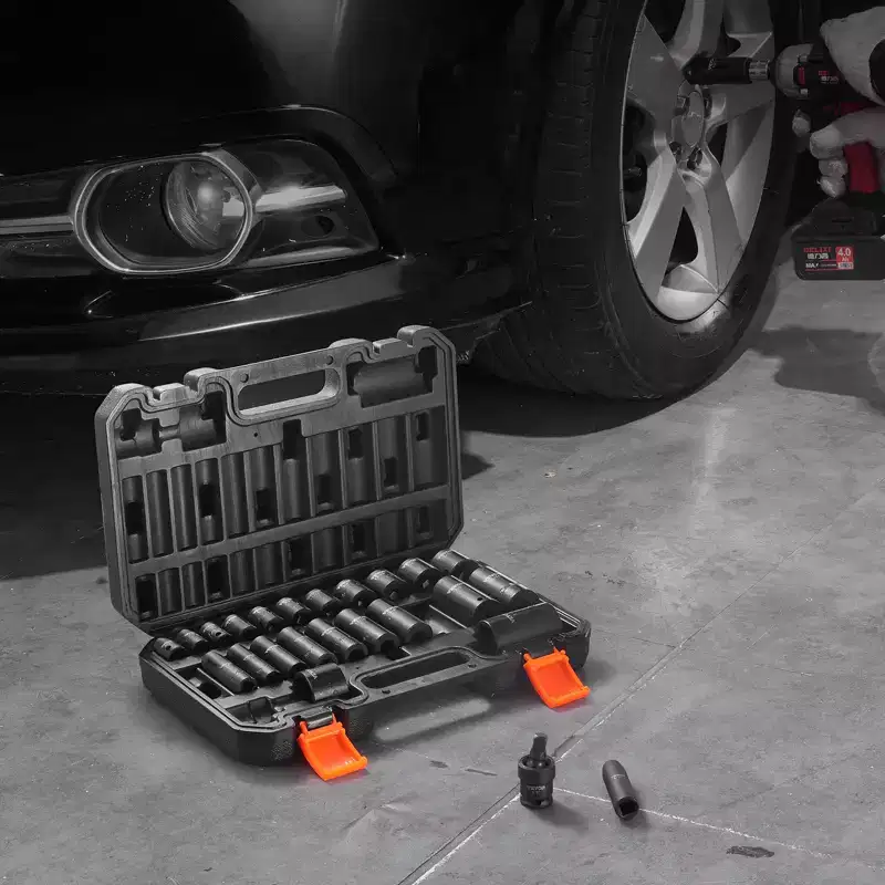 VEVOR 3/8 Drive Impact Socket Set, 25 Piece Deep & Shallow Socket Set SAE 5/16 - 1, 6 Point Cr-Mo Alloy Steel for Auto Repair, Easy-to-Read