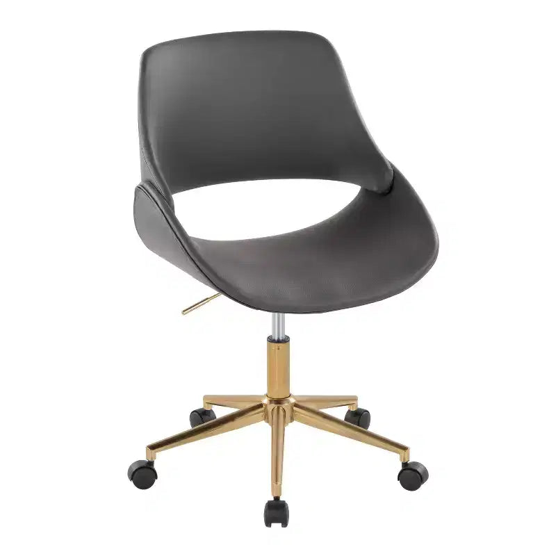Office Chair Gold/Gray PU Leather Adjustable Height 360 Swivel