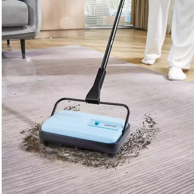 VEVOR Carpet Sweeper Manual, Floor Sweeper with 300 ml Dustbin Capacity Easy to Empty, 6.7 inch Cleaning Width for Home Carpets Pet Hair Dust, Blue