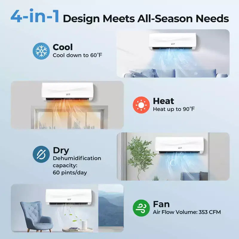 Costway 12000 BTU Mini Split Air Conditioner & Heater with Heat Pump, Full Installation Kit