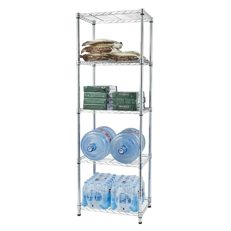 5-Tier Adjustable Chrome Steel Wire Storage Shelving Unit Silver