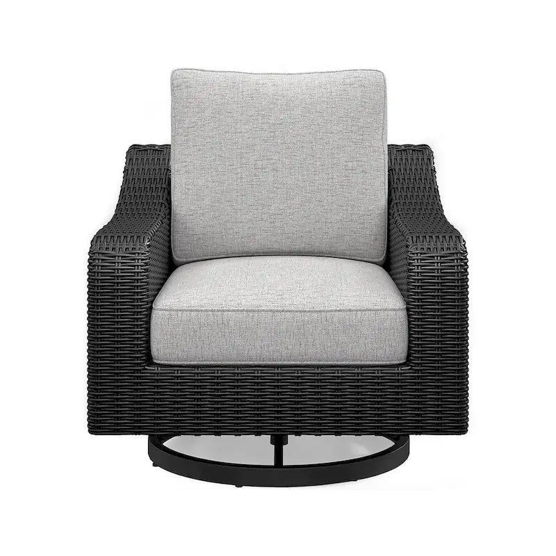Tira 38 Inch Outdoor Swivel Lounge Chair, Cushioned, Resin, Black, Gray