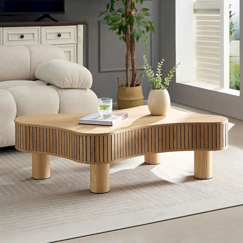 42.52 Inch Modern Wooden Drum Coffee Table