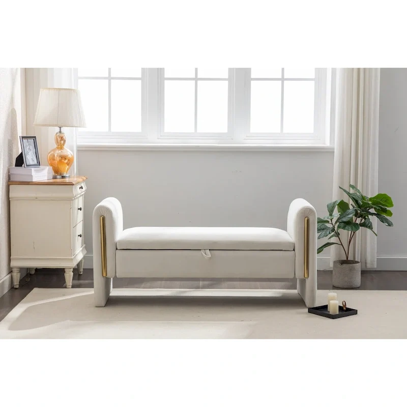 Velvet Storage Bench with Metal Trim