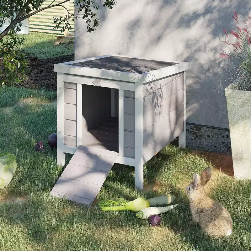 PawHut Small Wooden Rabbit Hutch Bunny Cage Guinea Pig House Dog Cage with Openable & Waterproof Roof