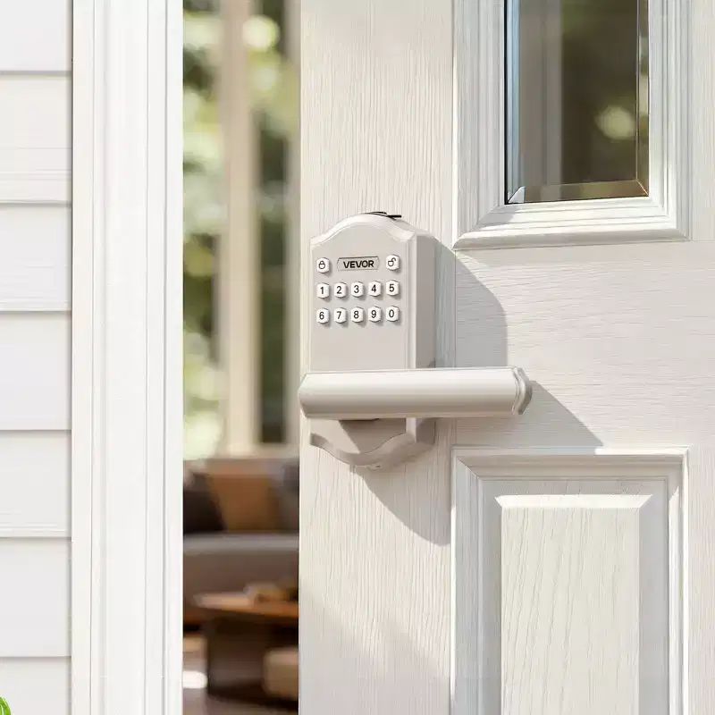 VEVOR Keyless Entry Door Lock with Handle, Electronic Lever Door Handle with Keypad, Customizable User Codes, Keyed Entry, Auto Lock,Off White