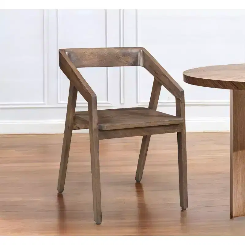 Dark Brown Solid Wood Open Back Dining Arm Chair
