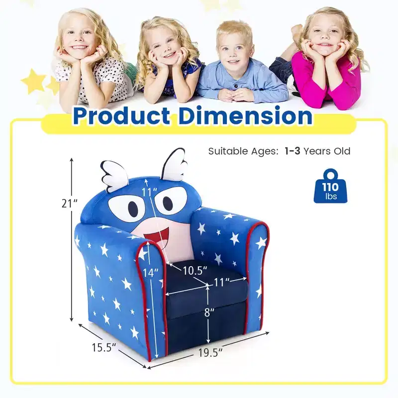 Costway Kid's Sofa Chair Toddler Upholstered Armchair Wooden Frame Children Couch Navy