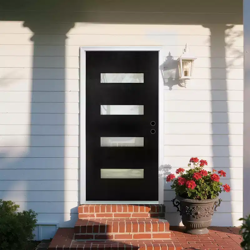36 x 80 inch Fiberglass Entry Door with Brickmould Black Finishe Knock-Down Fiberglass Door Left Hand Inswing