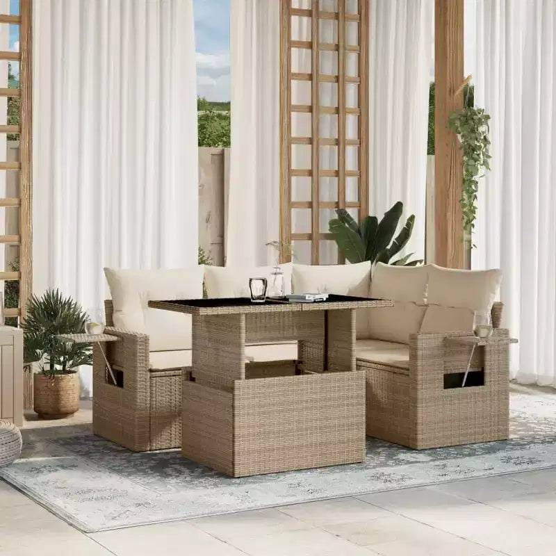 vidaXL Modular Patio Sofa Set with Cushions - Poly Rattan Furniture