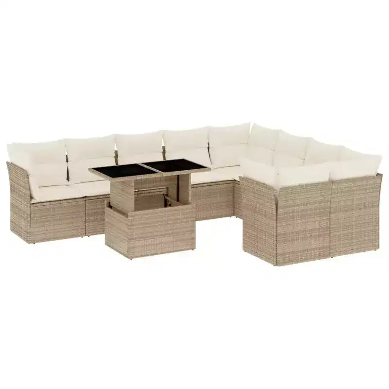 vidaXL 10 Piece Patio Sofa Set with Cushions Poly Rattan