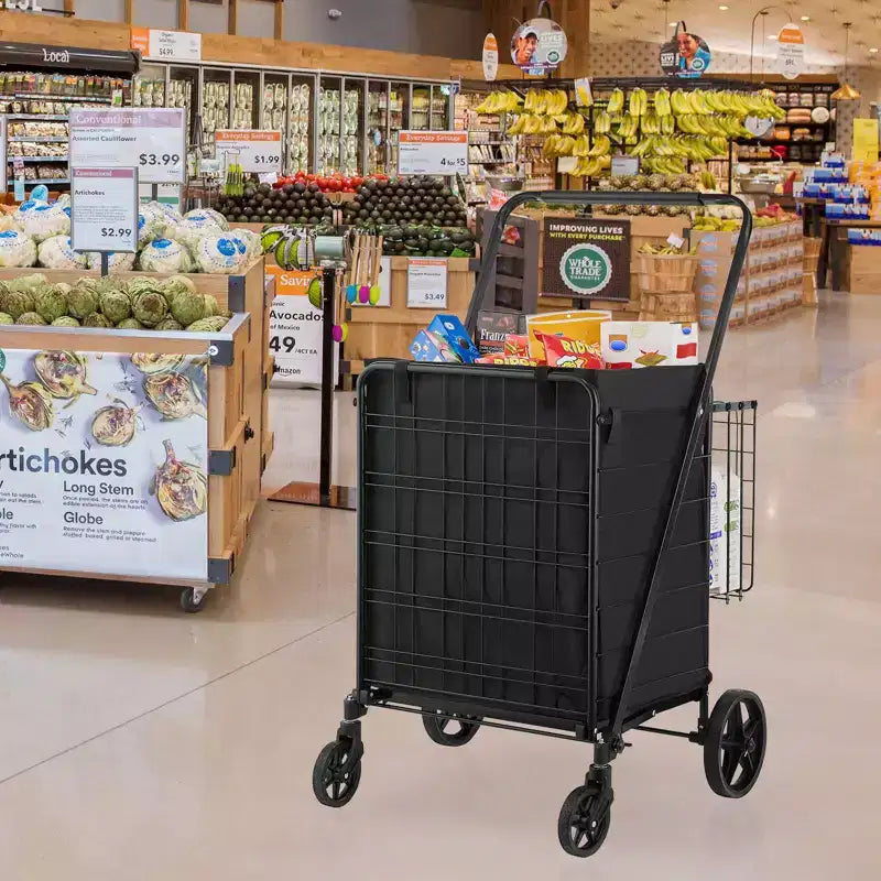 VEVOR Folding Shopping Cart with Removable Waterproof Liner, 210LBS Large Capacity Jumbo Grocery Cart with Dual Basket, 360 Swivel Wheels