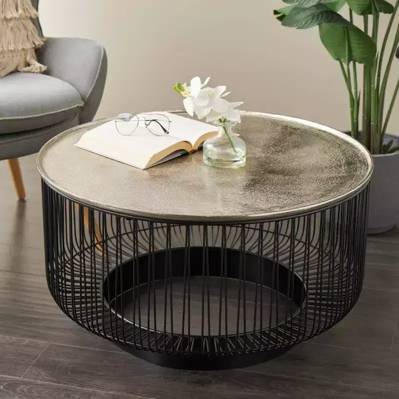 Olivia & May Metal Geometric Open Frame Wire Coffee Table
