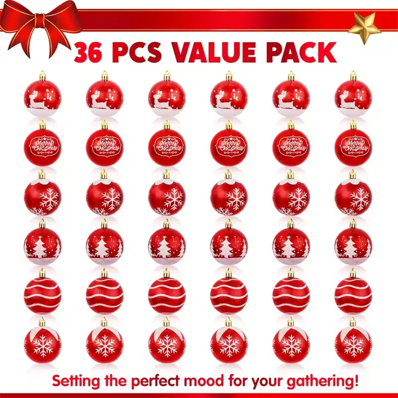Joyfy Christmas Ornaments, Christmas Tree Decorations Indoor, 36ct Red 2.3 Glittered Shatterproof Hanging Balls for Tree & Wreath Xmas Decor