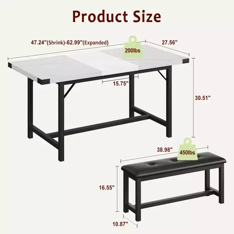 3-Piece Dining Table Set , Kitchen Table Set with 2 Benches, Dining Room Table Set for 4-6 People for Apartment, Kitchen, Living Room