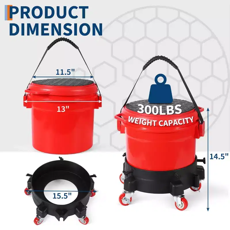 5-Gallon Car Wash Bucket Kit - 300LB Capacity, 360 Rolling Car Wash Buckets Dolly -Professional Detailing Kit for Auto Cleaning