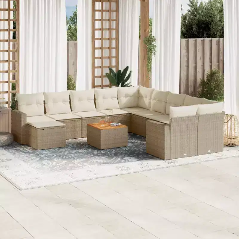 vidaXL 11 Piece Patio Sofa Set with Cushions Beige Poly Rattan