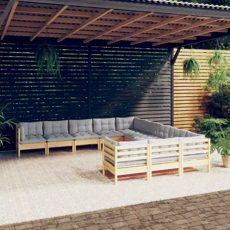 vidaXL Garden Lounge Set Grey, Natural Wood
