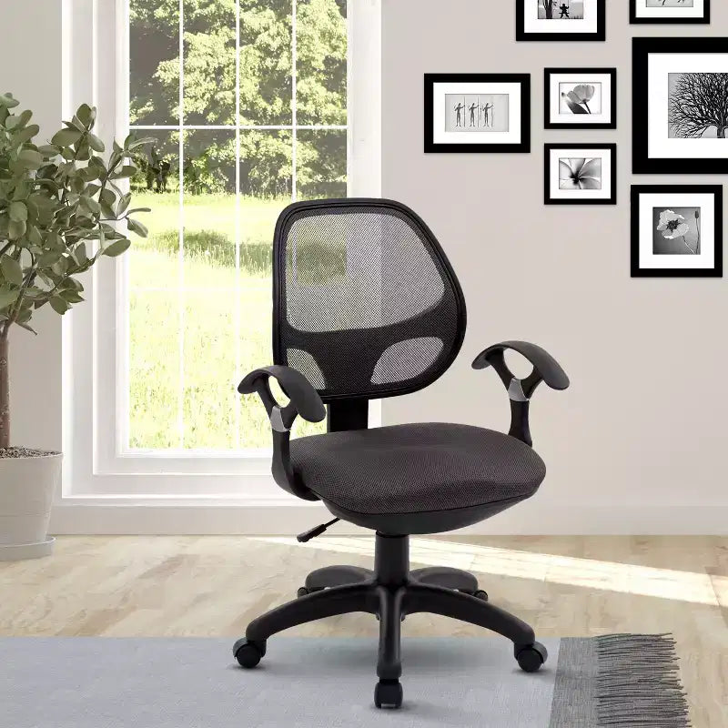 Midback Mesh Task Office Chair Black - Techni Mobili: Pneumatic, Swivel, 150lbs Capacity