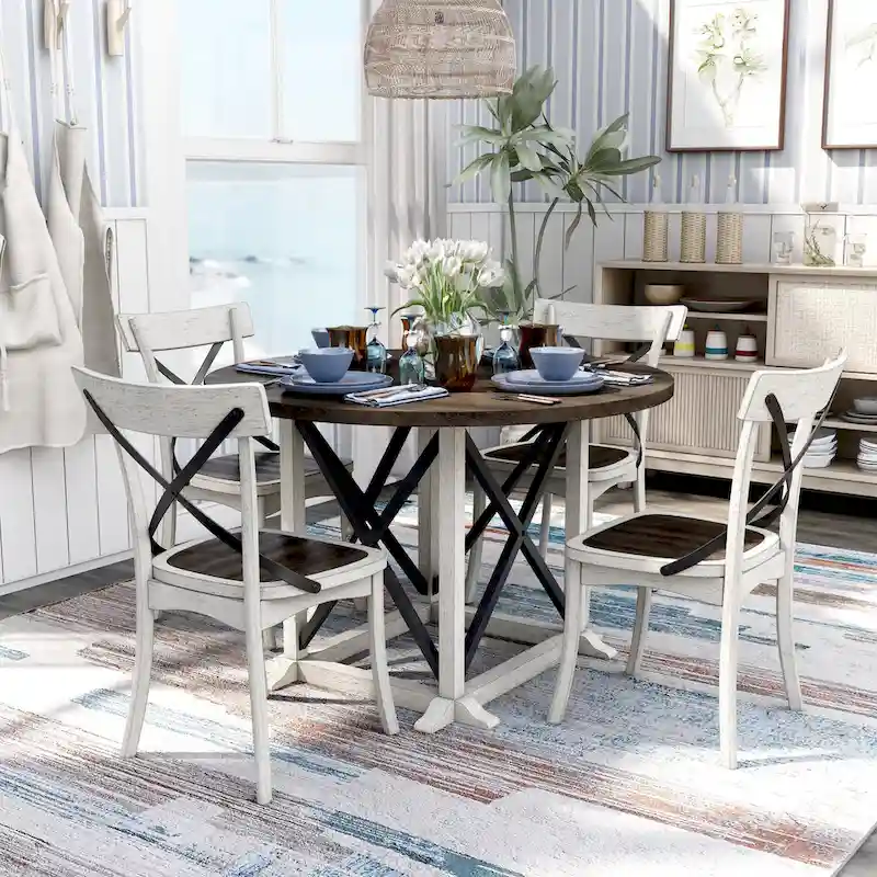 McFarlane Farmhouse Antique White Rubberwood 5-Piece Dining Set by Furniture of America