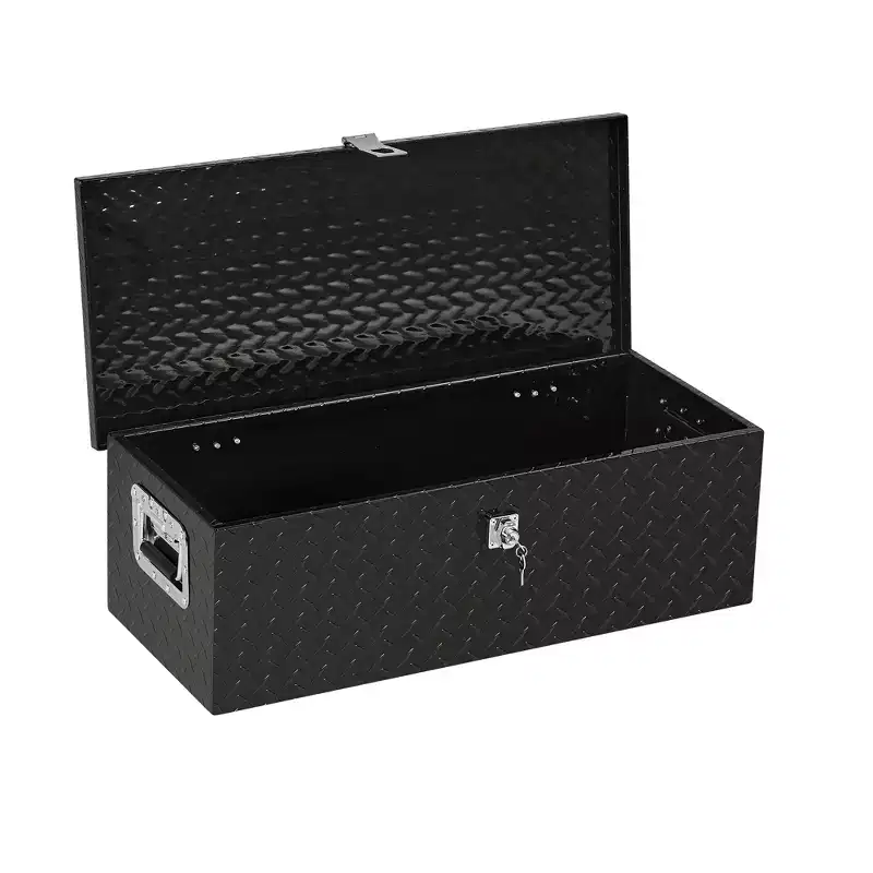 HD Steel/Aluminum Truck Bed Tool Box with Lock & Handle, Diamond Plate Lockable Storage Chest for Trucks/Trailers/RVs, Multiple Sizes, Black/Claret