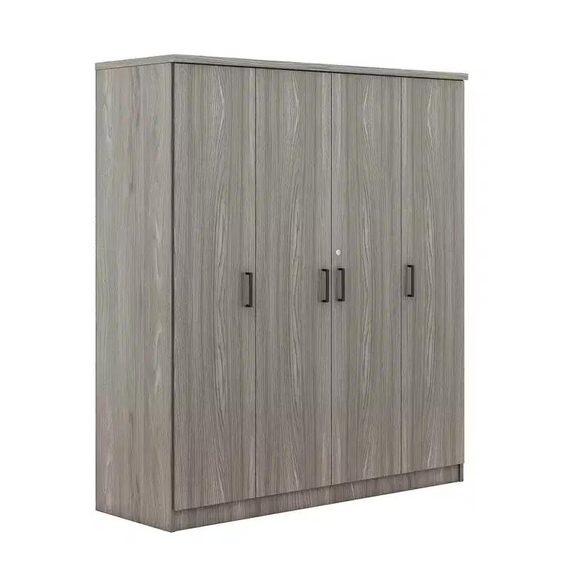 Armoire-penderie en bois à 4 portes avec tringle, 1 tiroir et étagères de rangement
