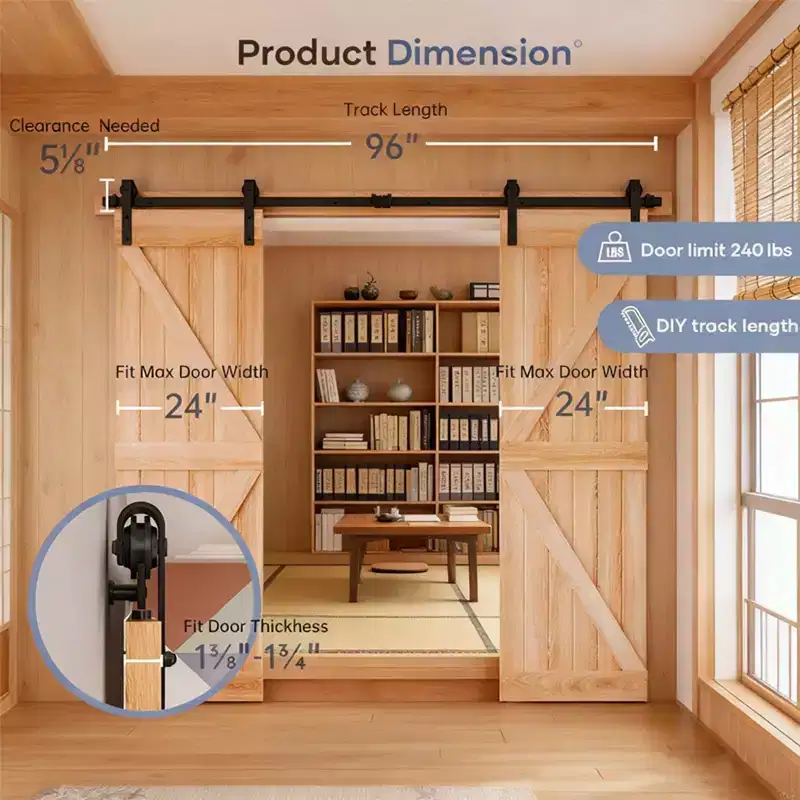 Clihome 8 FT Modern Double Sliding Barn Door Hardware Kit Black Spoke Wheel - Door Not Included