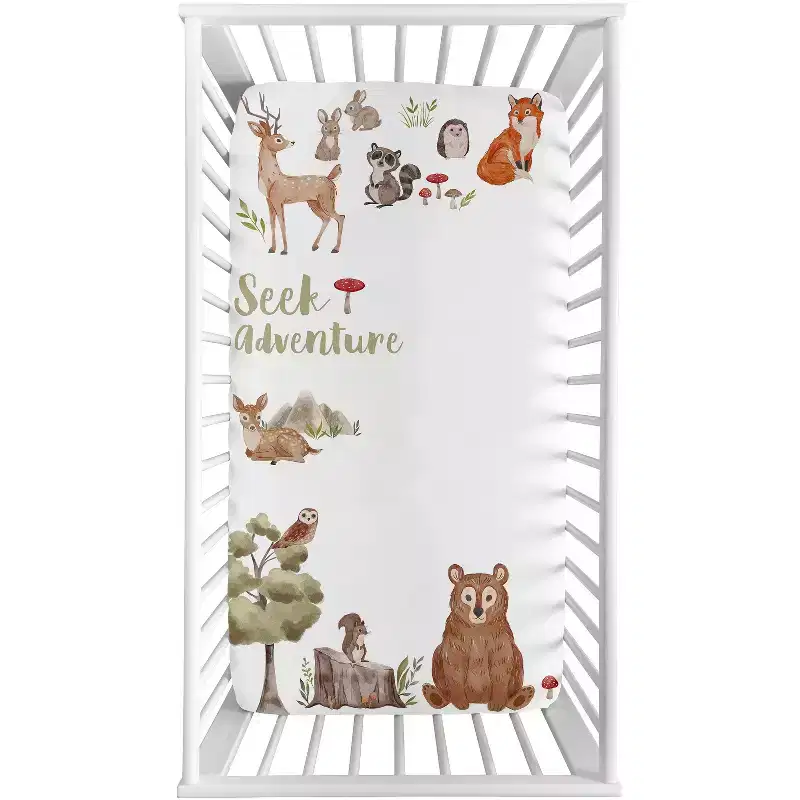 Sweet Jojo Designs Boy Girl Gender Neutral Unisex Photo Op Fitted Crib Sheet Watercolor Woodland Forest Animals Orange Green and Brown